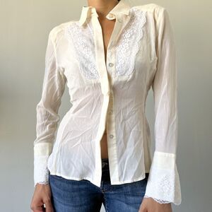 Y2K Bebe Cream Silk Lace Blouse